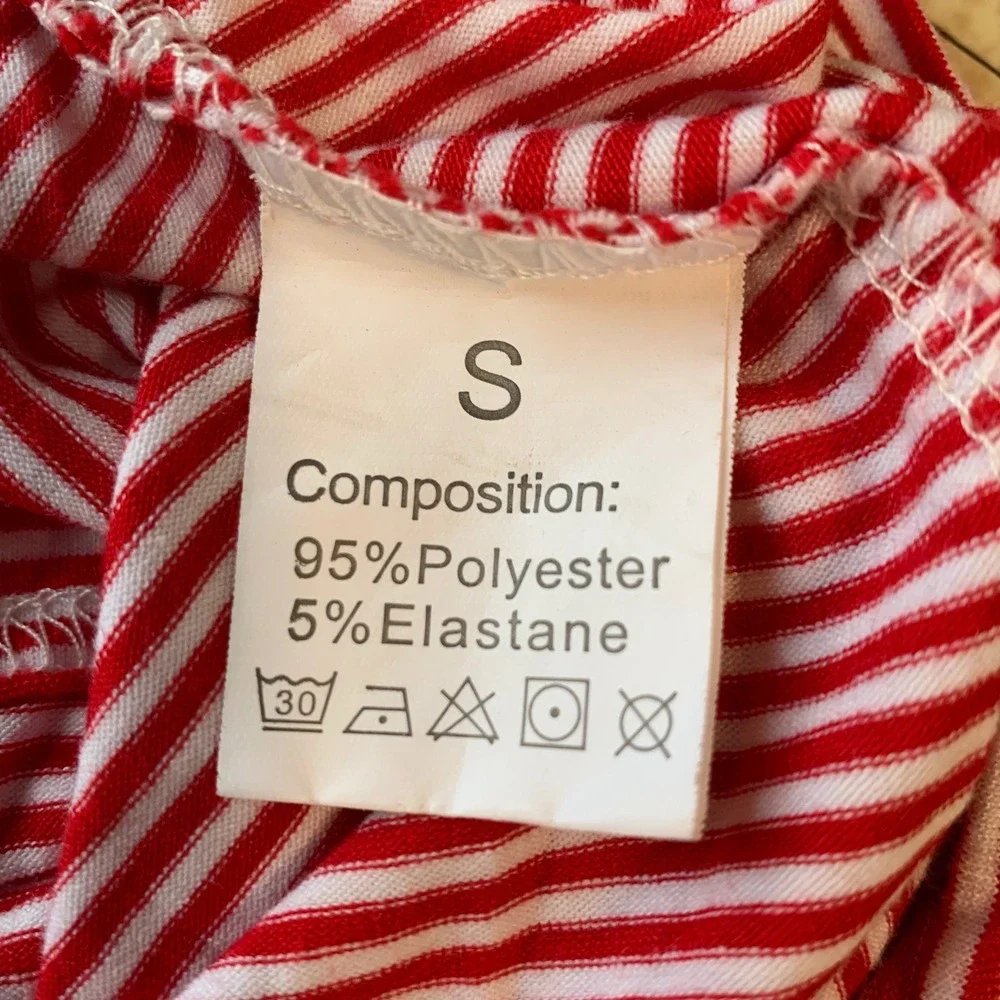 Pajama Set Small Red White Striped V-Neck Long Sleeve Loungewear Holiday Cozy